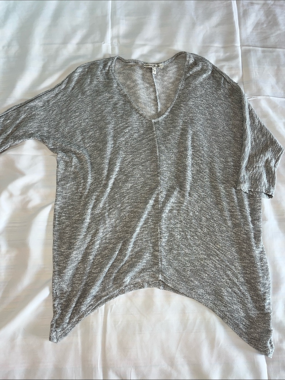 Express‎ One Eleven Lightweight V-Neck Dolman Sweater Top - Heathered Gray S/P